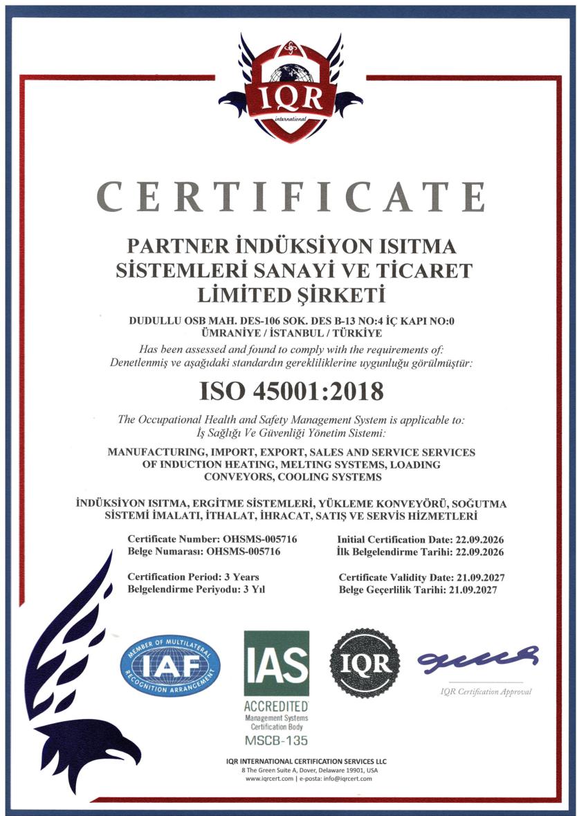 ISO 45001:2018 sertifikası