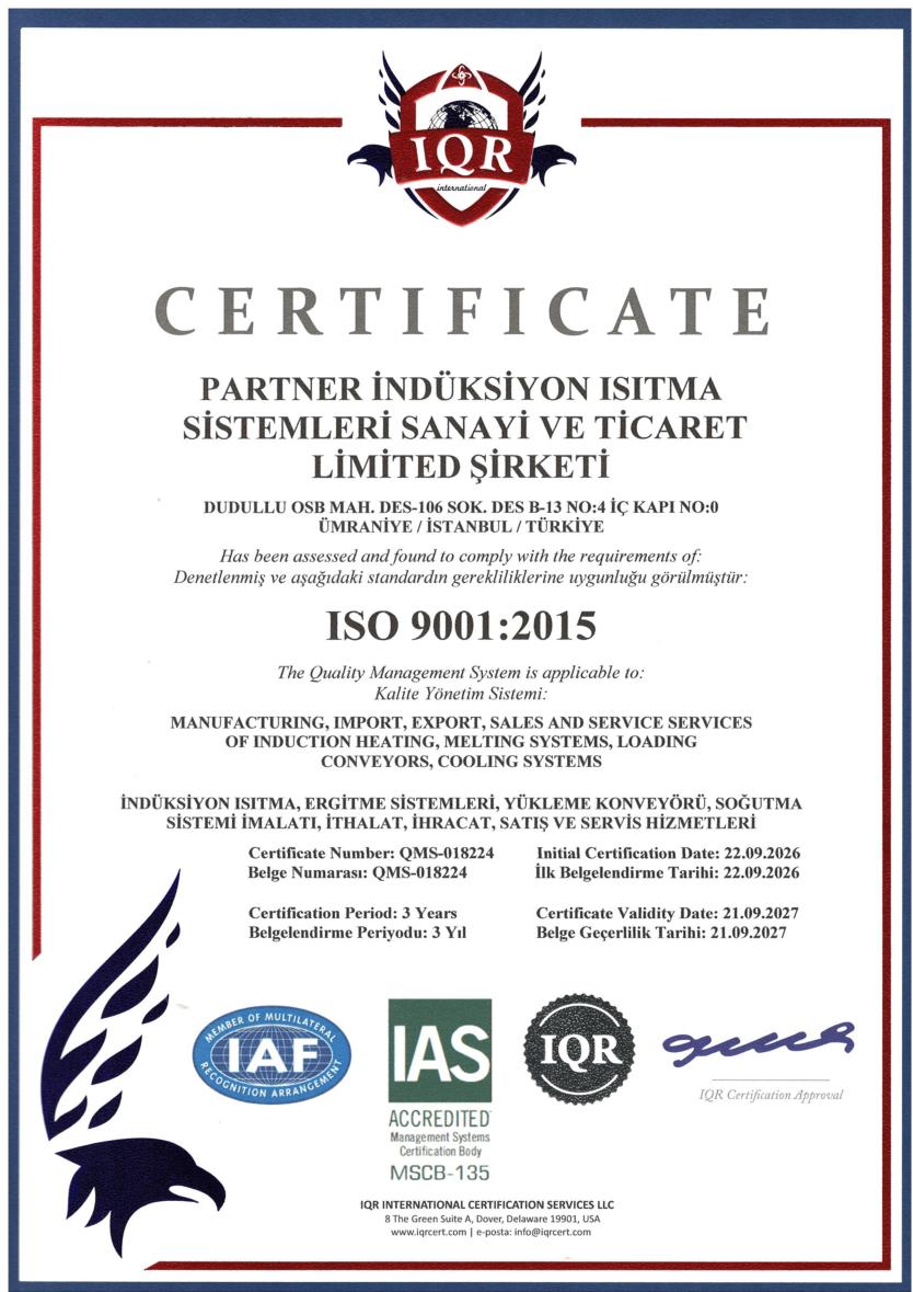 ISO 9001:2015 sertifikası